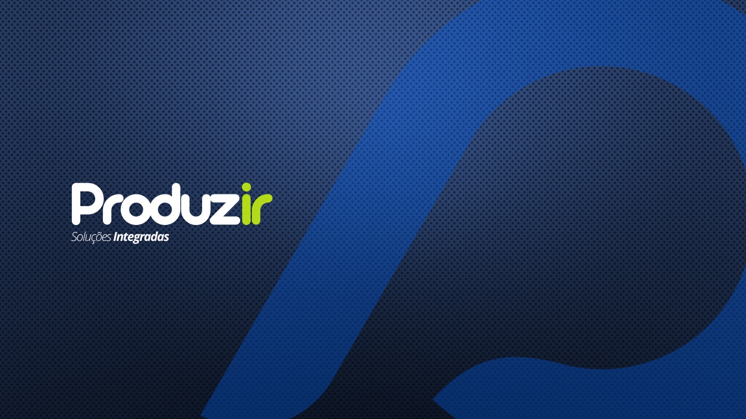 Aplicação institucional da identidade Produzir em fundo azul-petróleo